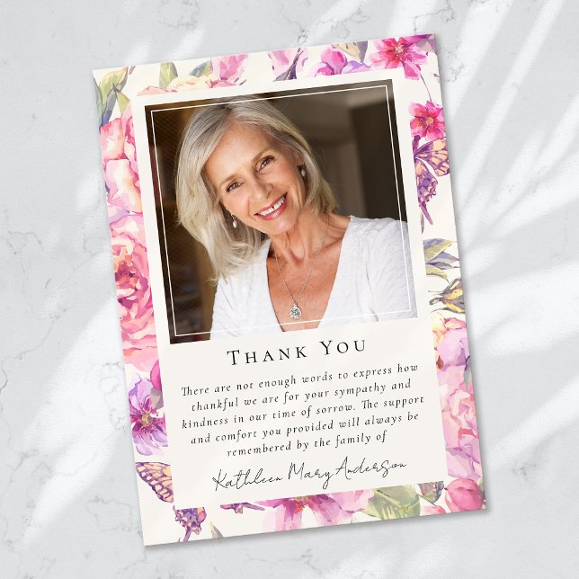 Cartão De Agradecimento Butterfly Floral Photo Keepsasaul Memorial Funeral (Criador carregado)