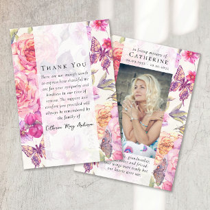 Cartão De Agradecimento Butterfly Floral Photo Sympathy Funeral Memorial
