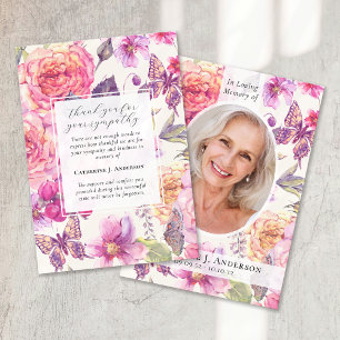 Cartão De Agradecimento Butterfly Floral Photo Sympathy Funeral Memorial