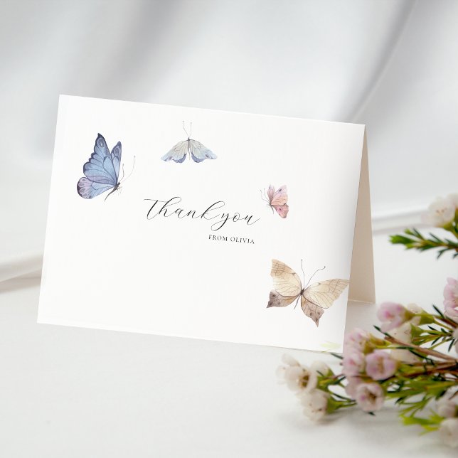 Cartão De Agradecimento Butterfly Girl Baby Shower  (Butterfly Girl Baby Shower Thank You Card)