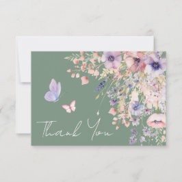 Cartão De Agradecimento Butterfly Sage Green Wildflower