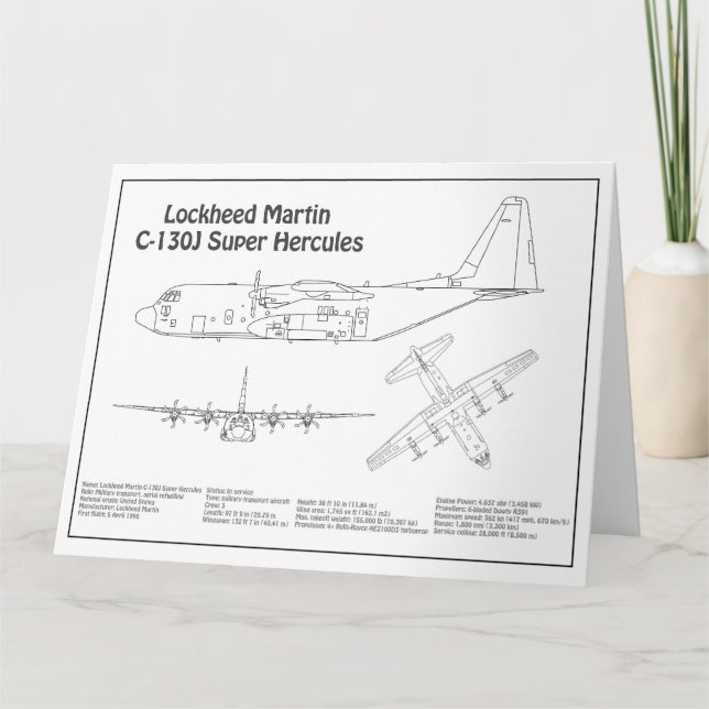 Cartão De Agradecimento C-130 Hércules - Planos de avião para Blueprint BD (Frente)