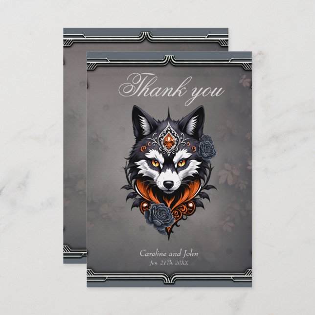 Cartão De Agradecimento Cabeça de lobo majestoso, terminada em um profundo (Frente/Verso)