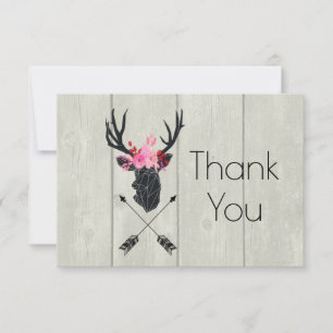 Cartão De Agradecimento Cabeça de Veado Geométrico c/ Coroa Floral em Made