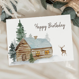 Cartão De Agradecimento Cabina da Floresta Woodland com Deer Birthday