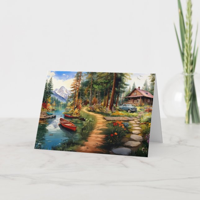 Cartão De Agradecimento Cabina de Log na Floresta (Frente)