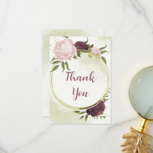 Cartão De Agradecimento cabine cor-de-rosa flores verdes folhas casamento