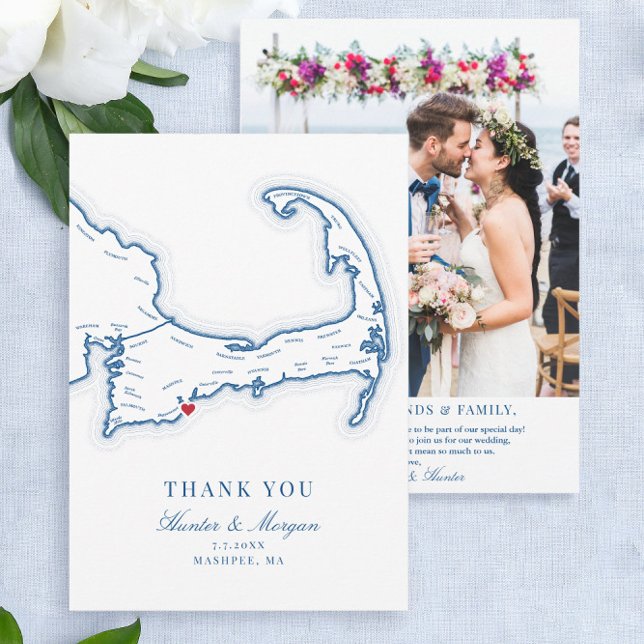 Cartão De Agradecimento Cabo Cod Destination Wedding Flat (These Cape Cod Destination Wedding thank you cards are perfect for your Popponesset Inn Wedding)