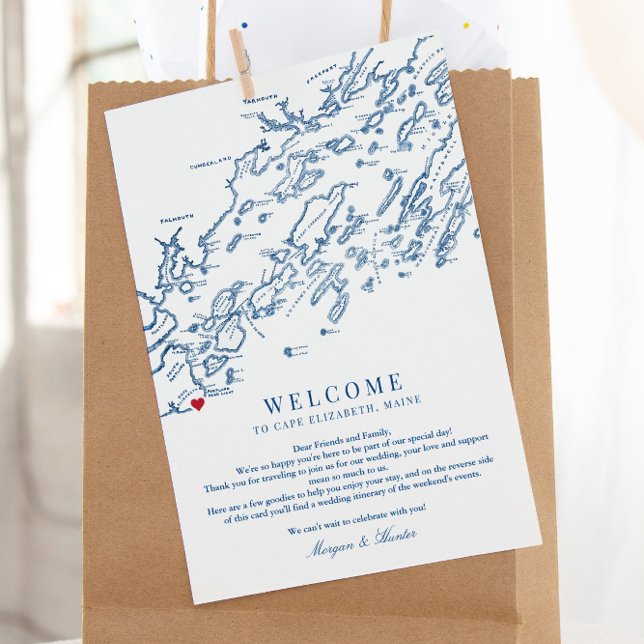 Cartão De Agradecimento Cabo Elizabeth Maine Wedding Bem-vindo Itinerário (These Cape Elizabeth Maine wedding welcome letters can include your weekend event itinerary too)