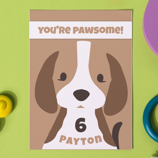 Cartão De Agradecimento Cachorrinho Fofinho Idade & Nome Festa de Aniversá (cute puppy dog birthday card thank you card with custom name and age)