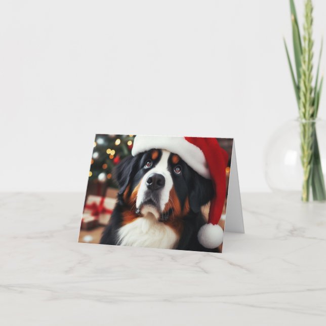 Cartão De Agradecimento Cachorro Bernese em Santa Chapéu Feliz Natal (Frente)