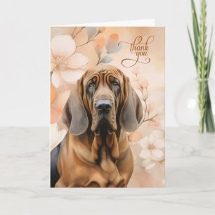 Cartão De Agradecimento Cachorro Bloodhound com Flores de Pessegueiro