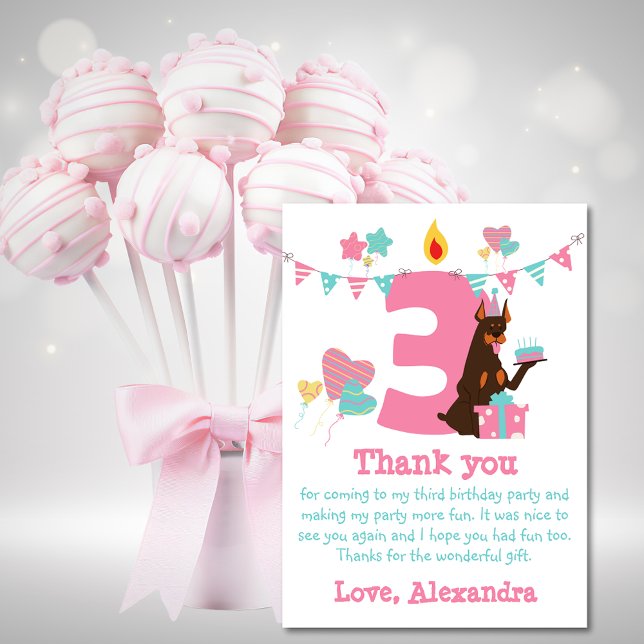 Cartão De Agradecimento Cachorro bonito com bolo próximo ao número três An (Criador carregado)