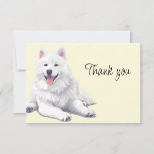 Cartão De Agradecimento Cachorro Branco Lindo Samoyed ou Esquimó Obrigado