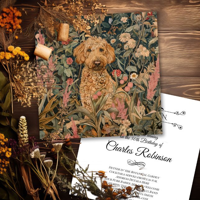 Cartão De Agradecimento Cachorro de Goldendoodle no Jardim do Estilo Willi (Criador carregado)