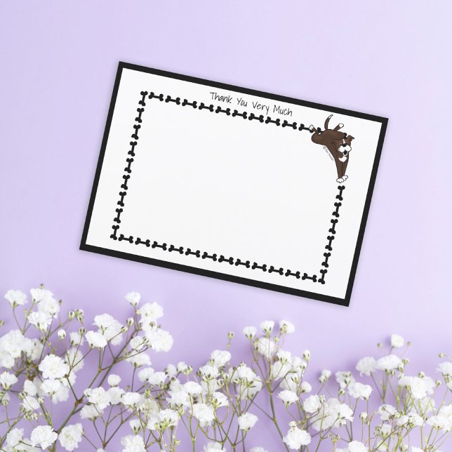 Cartão De Agradecimento Cachorro Esffy Moderno, Cachorro Negro Branco Bone (Criador carregado)