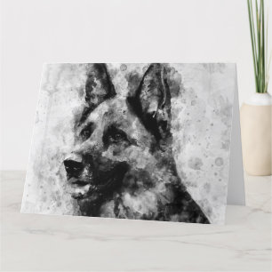 Cartão De Agradecimento Cachorro german shepherd Preto e Branco Aquarela