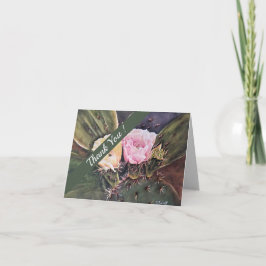 Cartão De Agradecimento Cactus, Cor-de-água, rosa e amarelo, floral