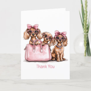Cartão De Agradecimento Cães de Dachshund Fashionáveis, Bolsa Rosa