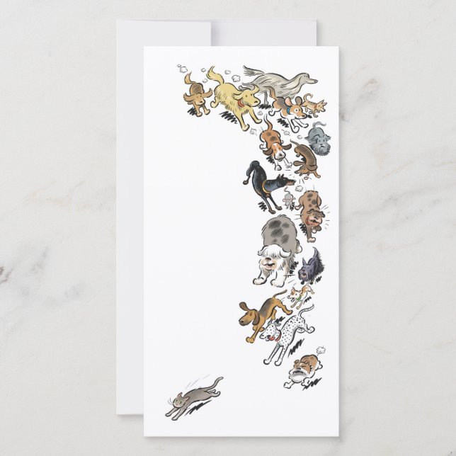 Cartão De Agradecimento Cães perseguindo Cat (Frente)