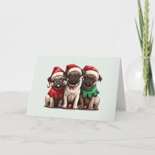 Cartão De Agradecimento Cães Pug de Natal Obrigado (Frente)