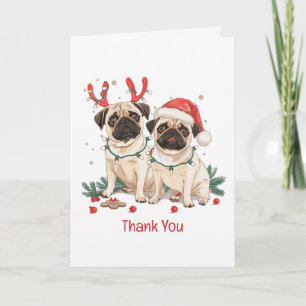 Cartão De Agradecimento Cães Pug de Natal Obrigado