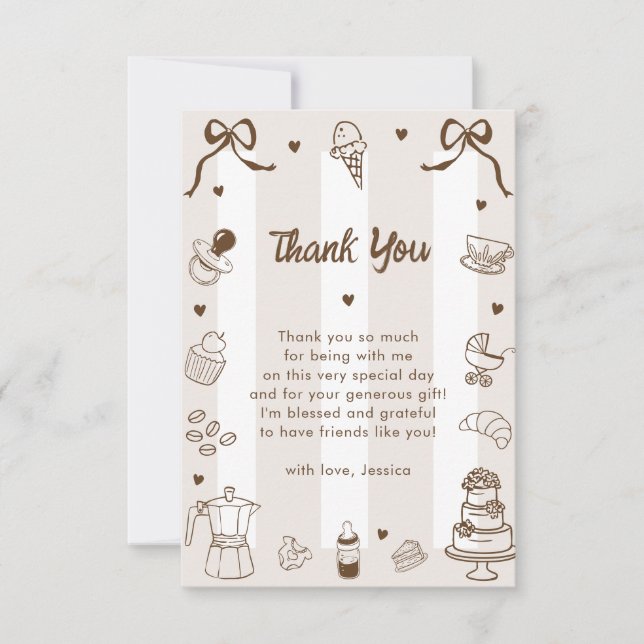 Cartão De Agradecimento Café Bébé French Hand Drawn Baby Shower Thank You (Frente)