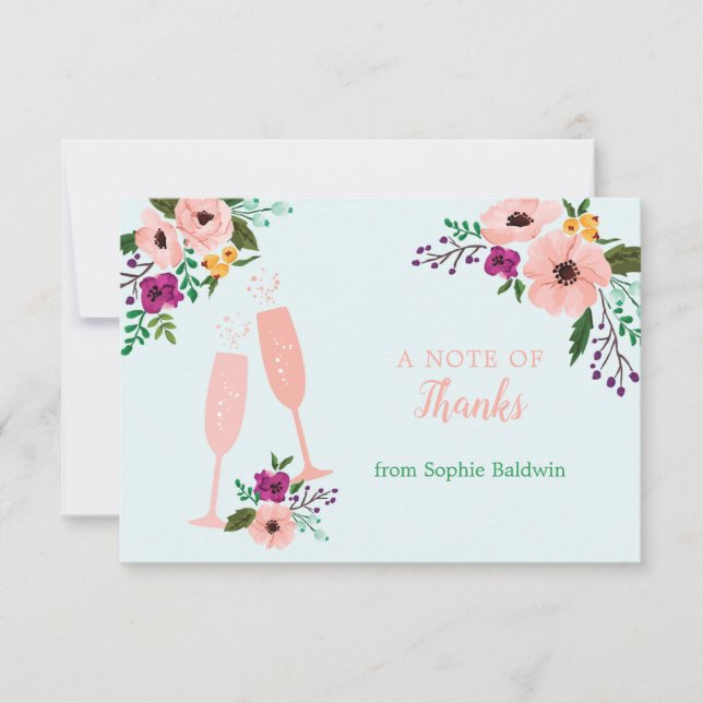 Cartão De Agradecimento Café da Manhã com Mimosa e Flores e Brinde Nupcial (Frente)