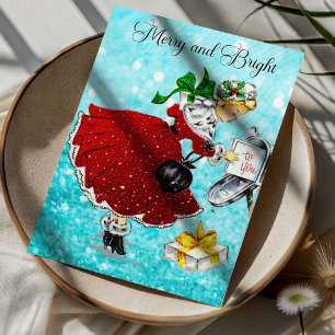 Cartão De Agradecimento Caixa de correio de Natal vintage menina brilho ve