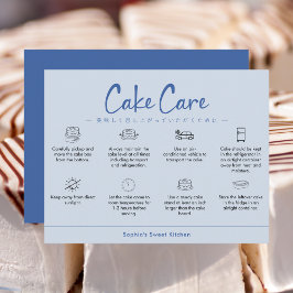 Cartão De Agradecimento Cake Care Instructions Blue Minimalist