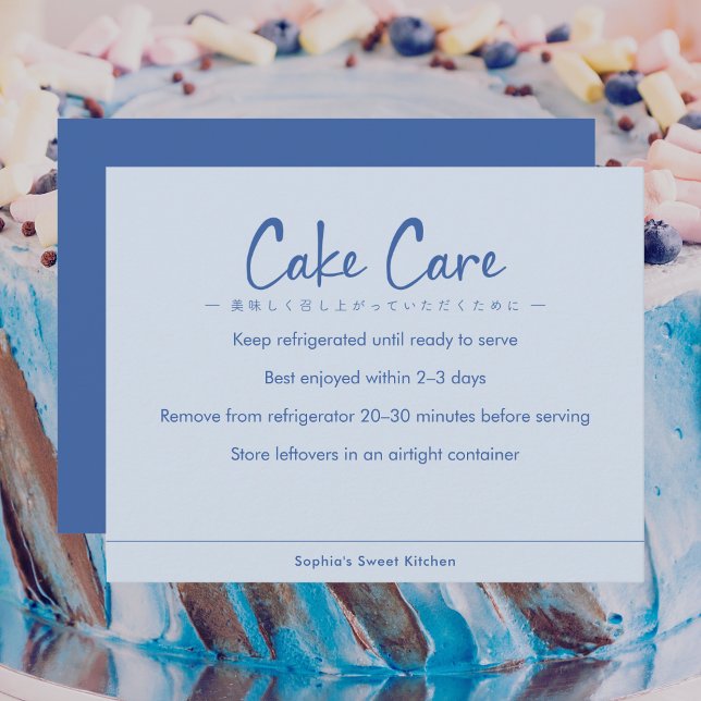 Cartão De Agradecimento Cake Care Instructions Blue Simple Text (Criador carregado)