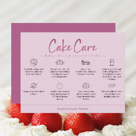 Cartão De Agradecimento Cake Care Instructions Pink Minimalist
