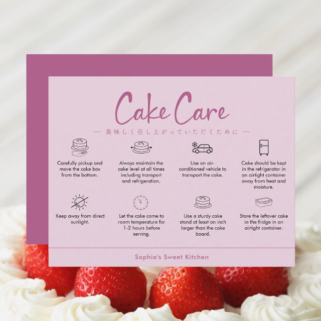 Cartão De Agradecimento Cake Care Instructions Pink Minimalist (Criador carregado)