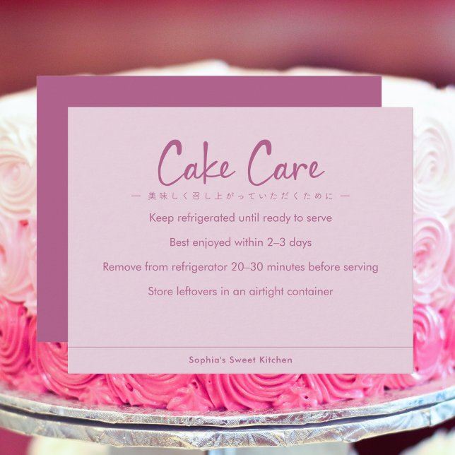 Cartão De Agradecimento Cake Care Instructions Pink Simple Text (Criador carregado)