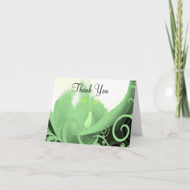 Cartão De Agradecimento Cala Lilly Green Swirls - Obrigado (Frente)