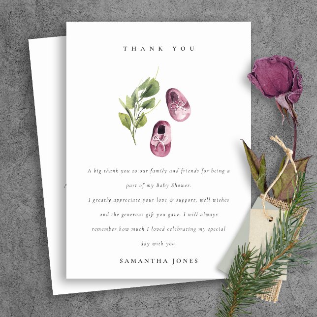 Cartão De Agradecimento Calçado de folhagem verde-rosa Chá de fraldas (Criador carregado)