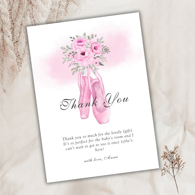 Cartão De Agradecimento Calçado Floral Elegante Ballerina (Elegant Floral Ballerina Shoes Baby Shower Thank You Card)