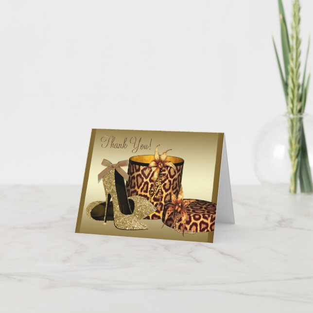 Cartão De Agradecimento Calçados de alto salto Dourados pretos Obrigado Ca (Frente)