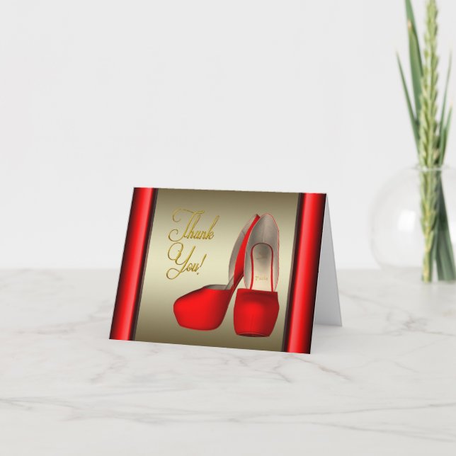 Cartão De Agradecimento Calçados de alto salto vermelho negro Dourado Obri (Frente)