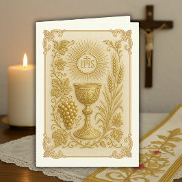 Cartão De Agradecimento Cálice Trigo Uvas Padre Dourado Emborrachado