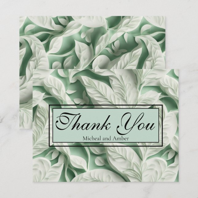 Cartão De Agradecimento Caligrafia branca verde-Elegante (Frente/Verso)