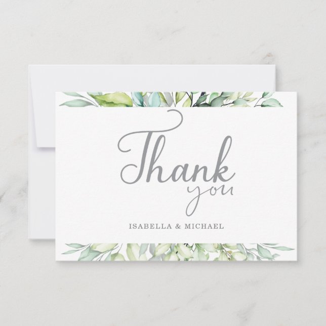 Cartão De Agradecimento Caligrafia Casamento Botânico Obrigado (Frente)