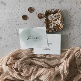 Cartão De Agradecimento Caligrafia Casamento Verde e Branco