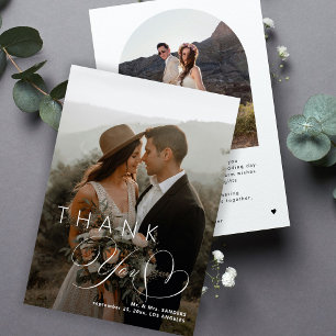 Cartão De Agradecimento Caligrafia Elegante 2 casamento fotográfico