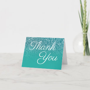 Cartão De Agradecimento Caligrafia Elegante Do Ombre De Teal Glitter