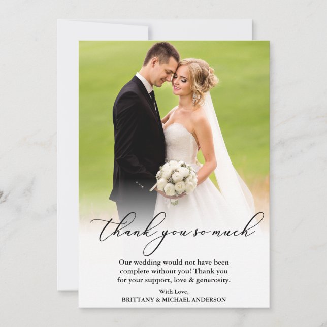 Cartão De Agradecimento Caligrafia Elegante Muito Obrigado Pelo Casamento (Frente)