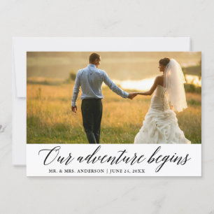 Cartão De Agradecimento Caligrafia Elegante Nossa Aventura Começa A Casar