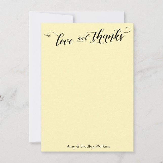 Cartão De Agradecimento Caligrafia Elegante Obrigado Amarelo Pálido (Frente)