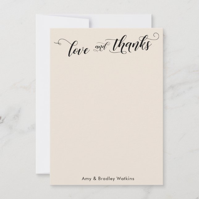 Cartão De Agradecimento Caligrafia Elegante Obrigado Simples Creme (Frente)