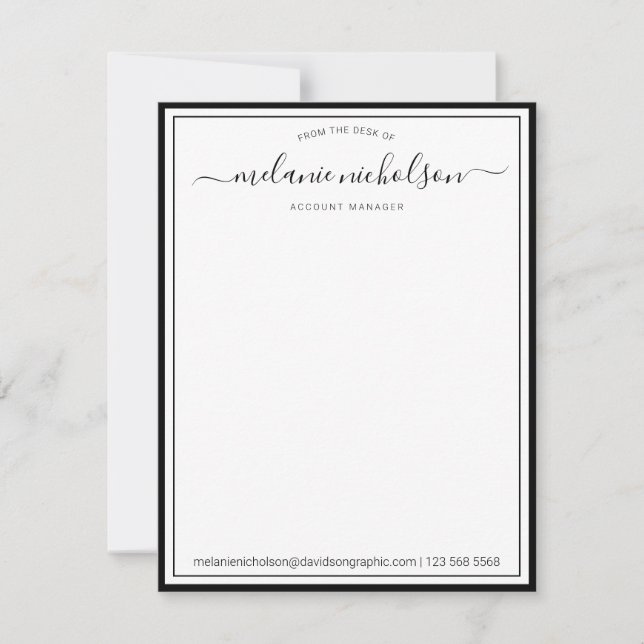 Cartão De Agradecimento Caligrafia Girly Da Mesa Da Fronteira Negra (Frente)